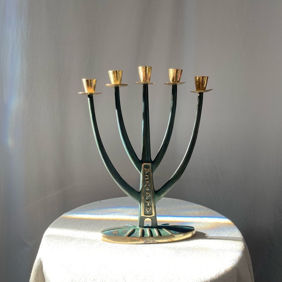 {SOLD} Mid-century Modern Brass Candelabra Menorah - Picture 11 of 12